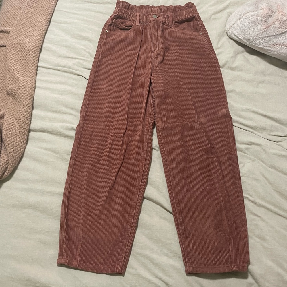 Pink corduroy straight leg pants